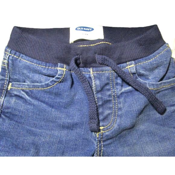 Old Navy Boy's Denim Blue Jeans Elastic Waist Drawstring Pockets Size 12-18M - Picture 2 of 5